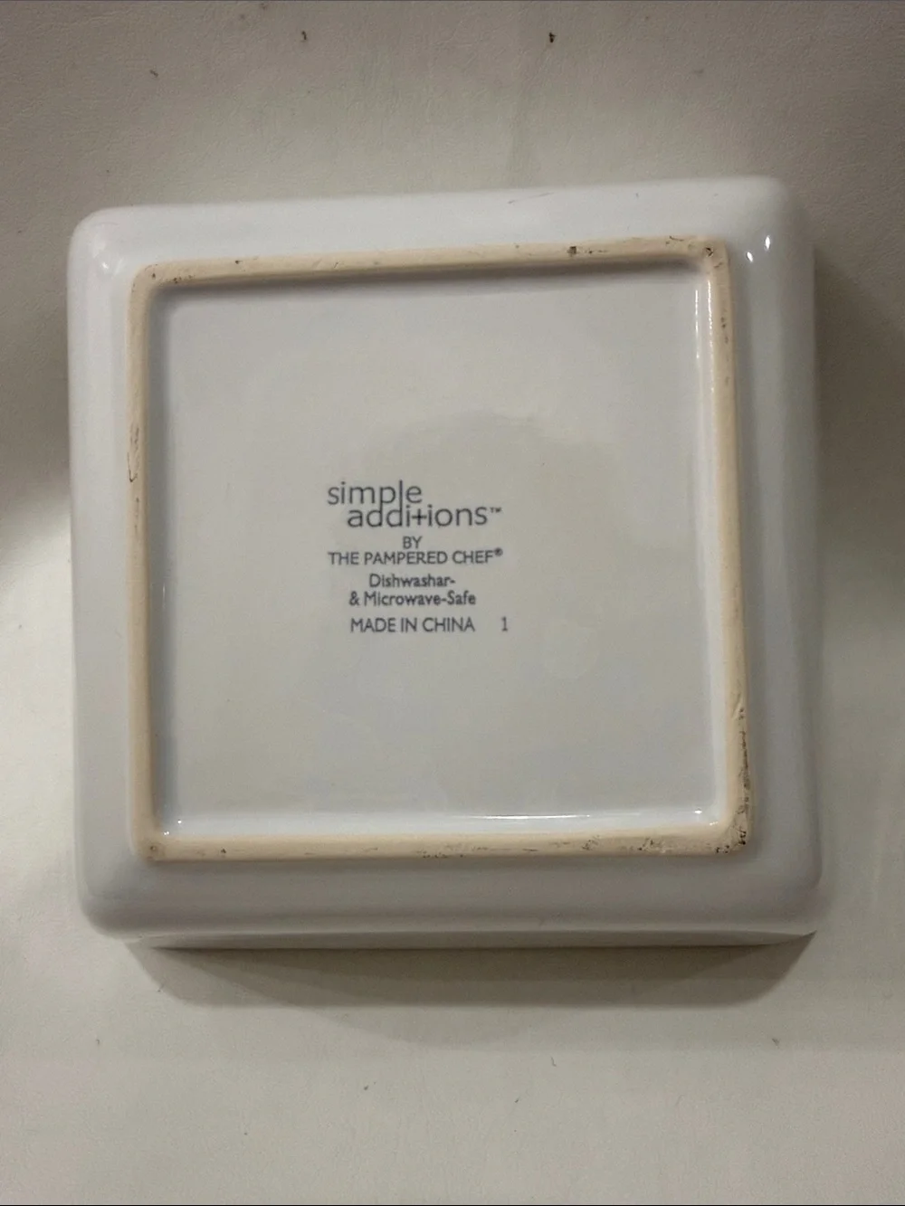 Pampered Chef White Square Ceramic 7 1/2 In Baking Serving Bowl Vintage Retired